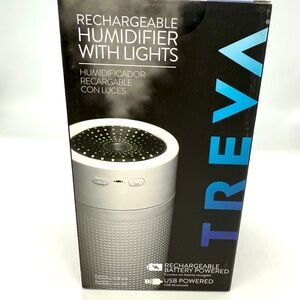 TREVA Portable Cool Mist Mini Humidifier w/ Colored LED Lights, USB Rechargeable